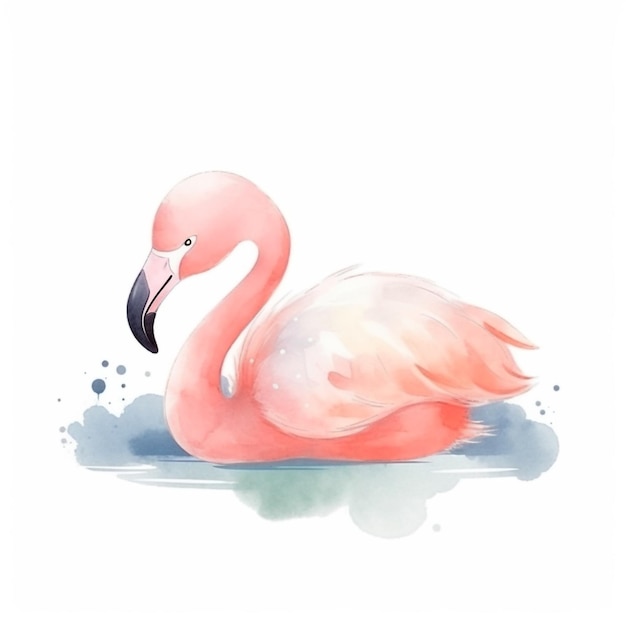 Watercolor illustration of a flamingo