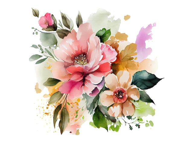 Watercolor illustration of flowers png with transparency