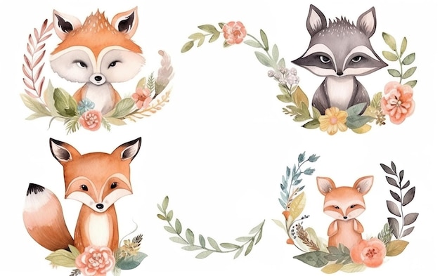 A watercolor illustration of a fox, a fox, and a fox.