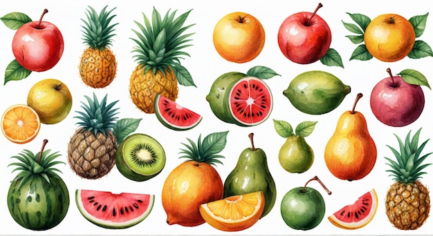 a watercolor illustration of fruits and vegetables