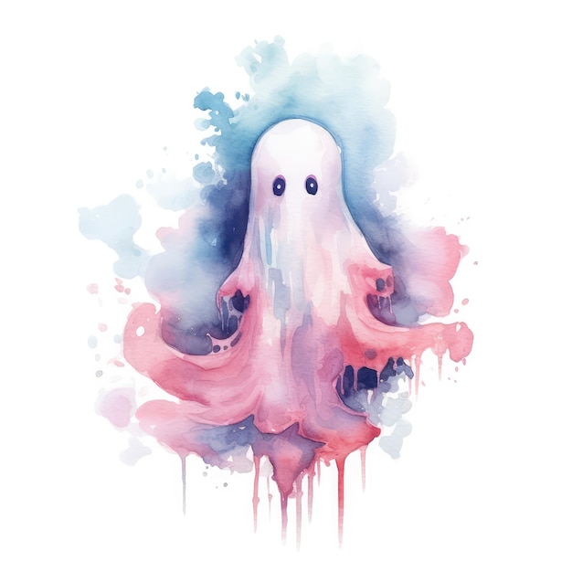 Watercolor illustration of a ghost isolated on white background for Halloween