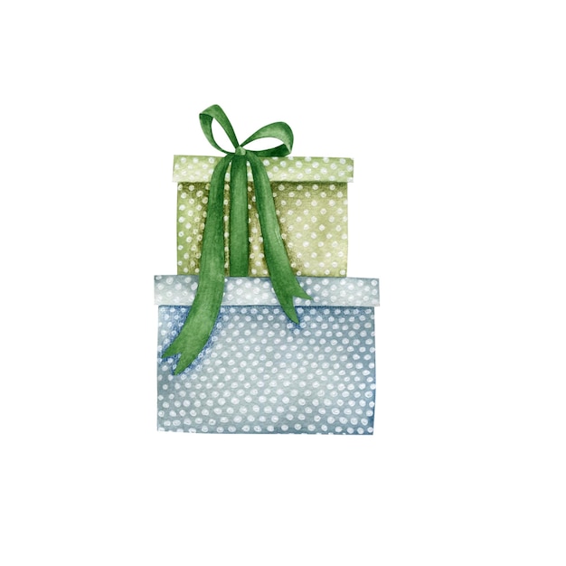 Watercolor illustration of gifts isolated on white background.