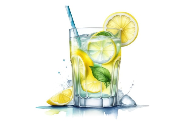 watercolor illustration of glass of lemonade refreshing summer beverage alcohol drink