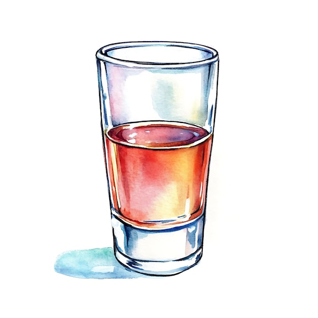 Watercolor Illustration of a Glass of Whiskey