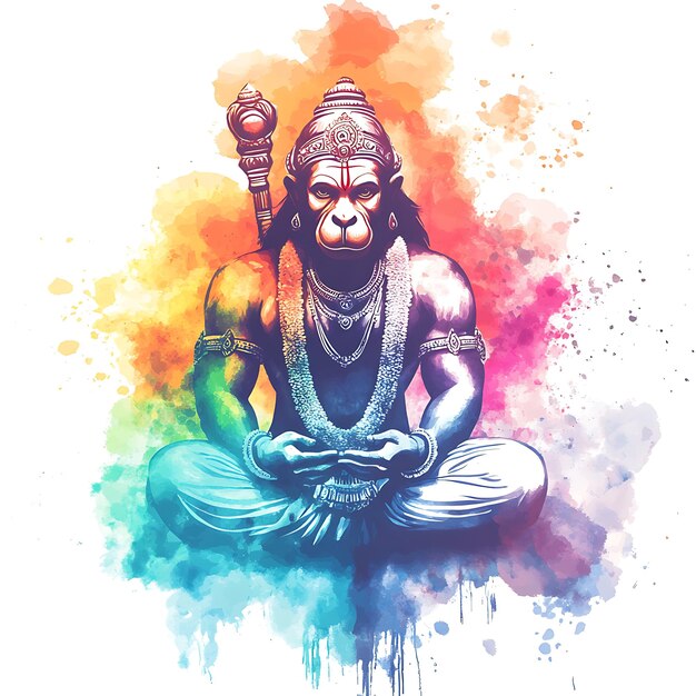 Photo watercolor illustration of hanuman hindu god of strength and devotion