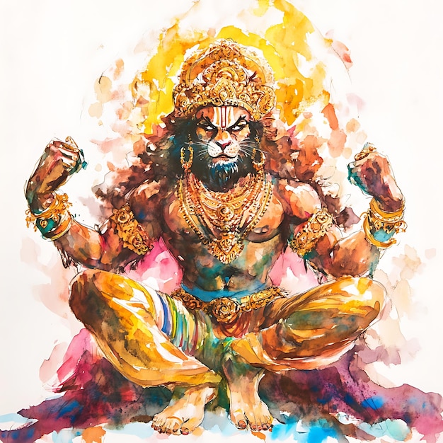 Watercolor Illustration of Hanuman the Hindu Monkey God