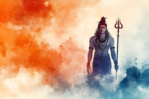 Photo watercolor illustration of hindu god shiva with trishul