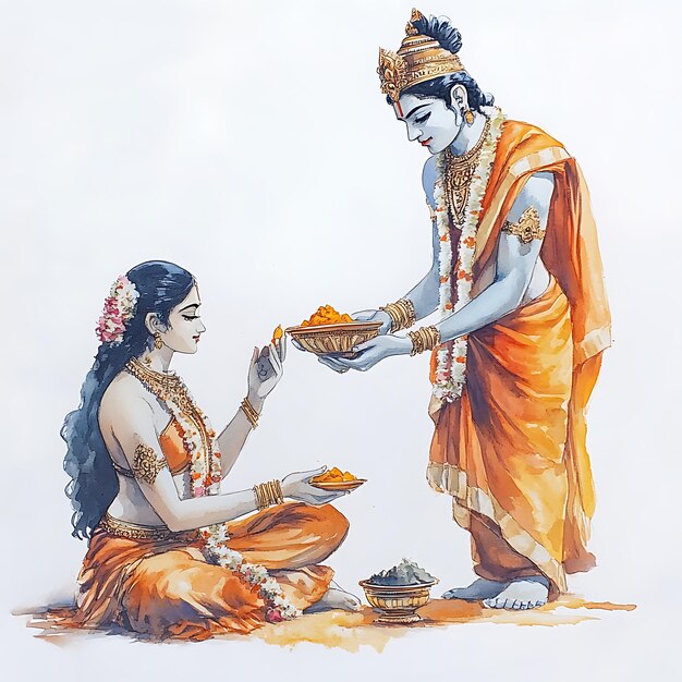 Photo watercolor illustration of hindu gods rama and sita in traditional dress