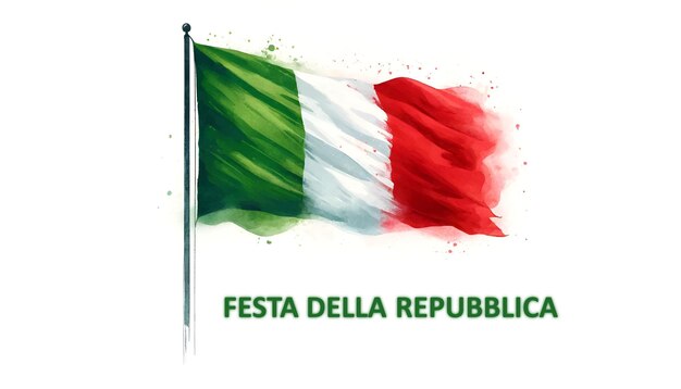 Watercolor illustration of Italian flag for republic day italy