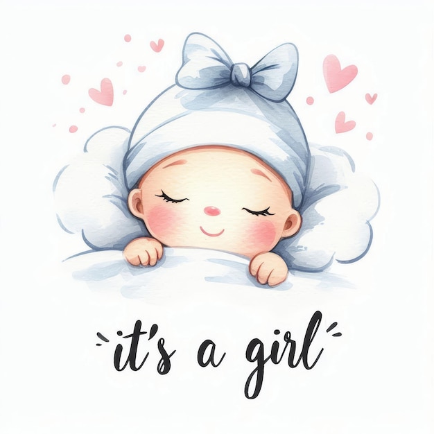 Watercolor illustration of a little baby girl