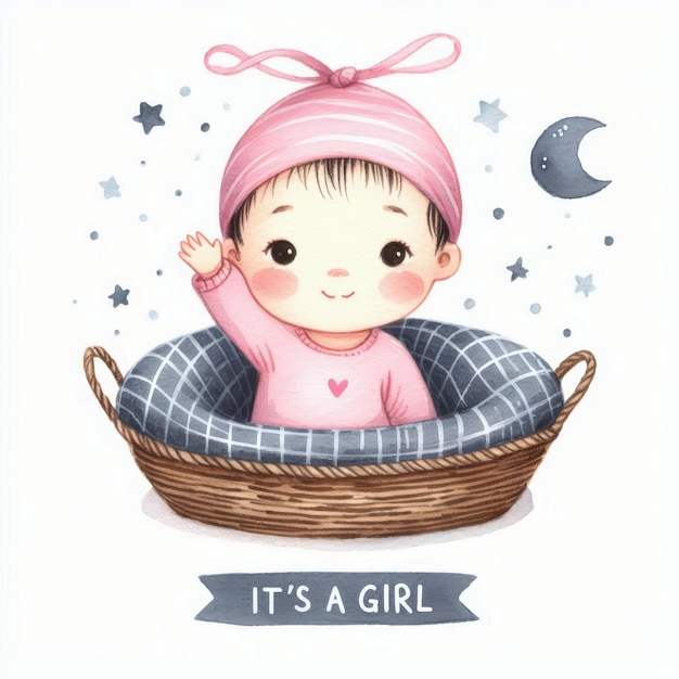 Watercolor illustration of a little baby girl