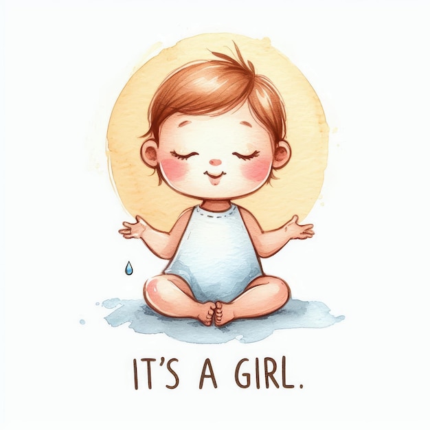 Watercolor illustration of a little baby girl