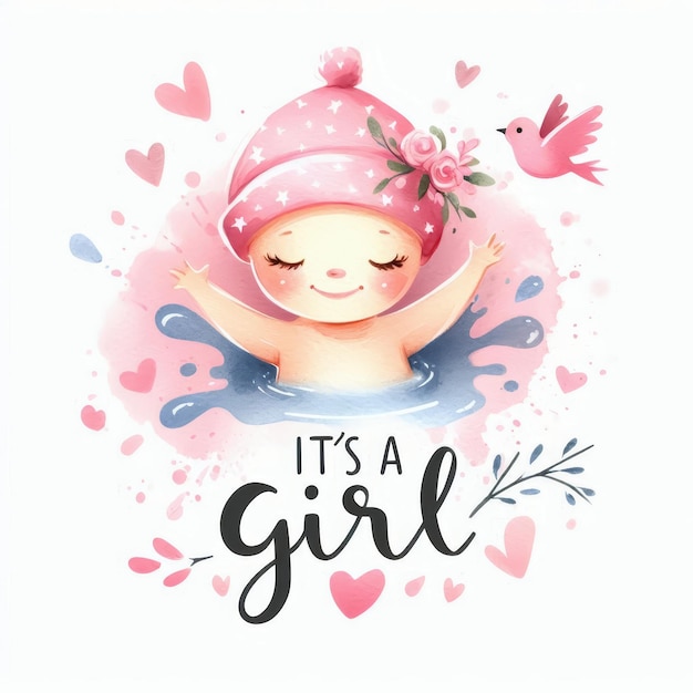 Watercolor illustration of a little baby girl