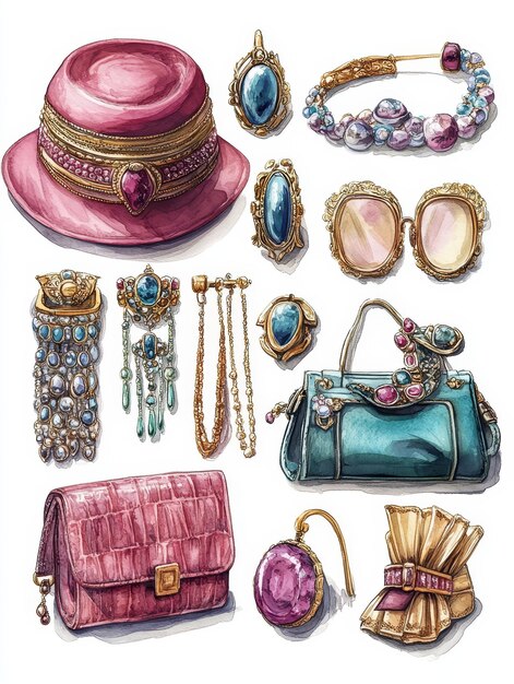 Watercolor Illustration of Luxury Accessories