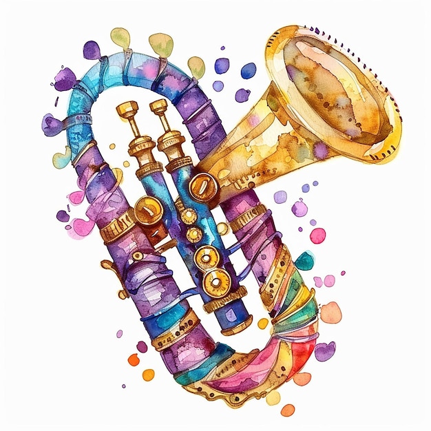 Photo watercolor illustration of a mardi gras instrument white background illustration