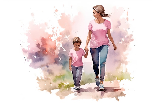 Watercolor illustration of mother holding her son Love symbol of family concept