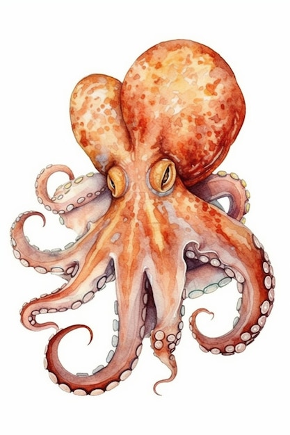 Watercolor illustration of an octopus