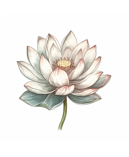 Watercolor illustration of pastel yellow pink lotus flower isolated on white background