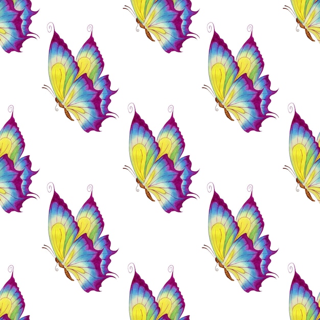 Watercolor illustration pattern purple butterfly Seamless repeating insect print with sick