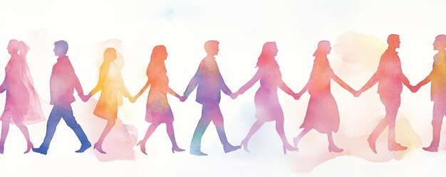 Photo watercolor illustration of people holding hands emphasizing diversity and understanding