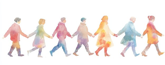 Photo watercolor illustration of people holding hands emphasizing diversity and understanding