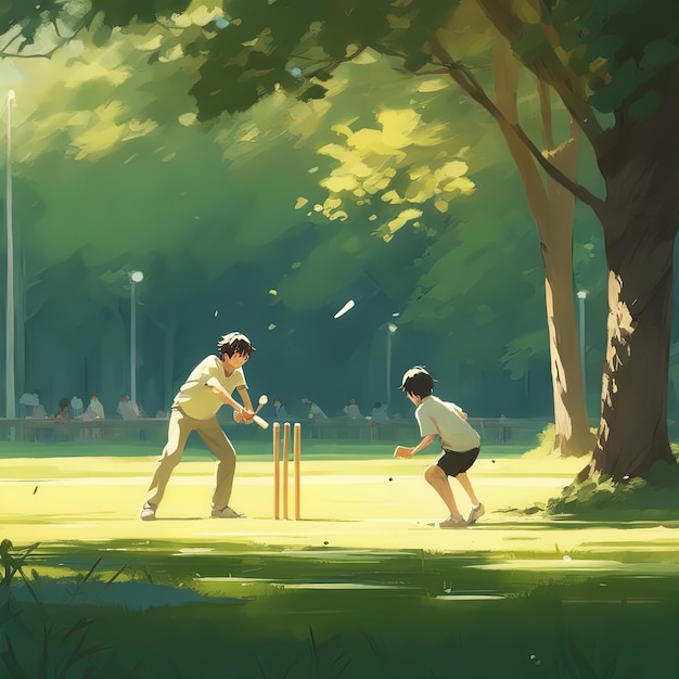 watercolor illustration of people playing in the parka boy and girl playing tennis on the field