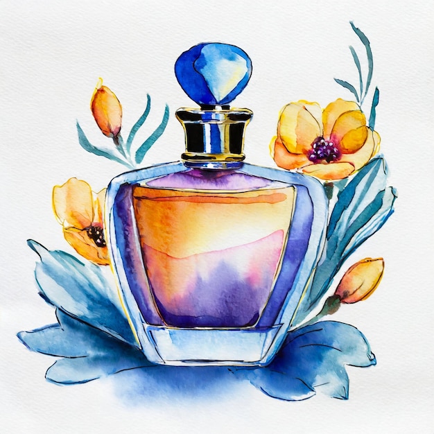 Watercolor illustration of perfume bottle Hand drawn art for print