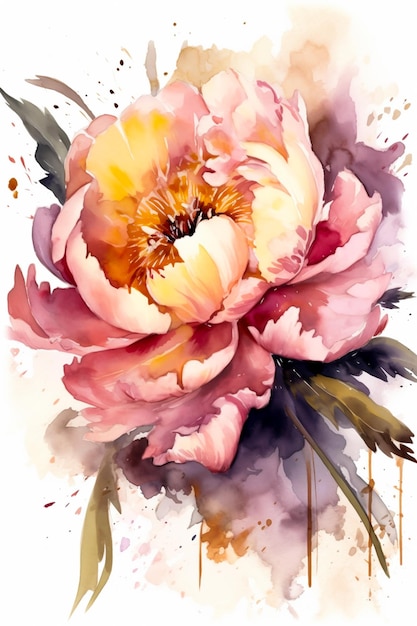 Watercolor illustration of a pink flower Generative AI