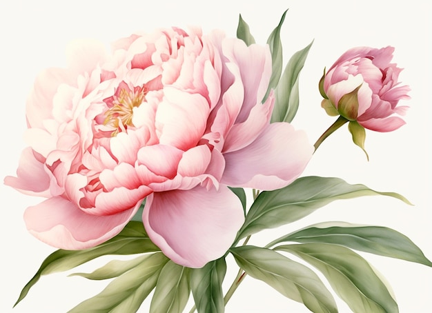 Watercolor illustration of a pink peony flower