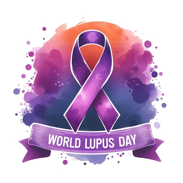 Watercolor illustration of purple ribbon for world lupus day