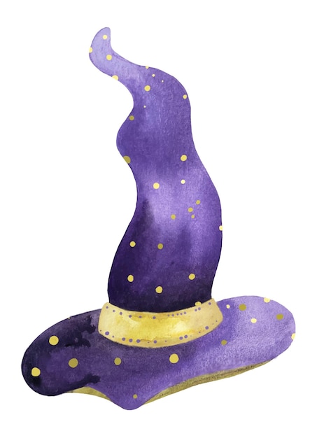 Watercolor illustration purple witch hat isolated