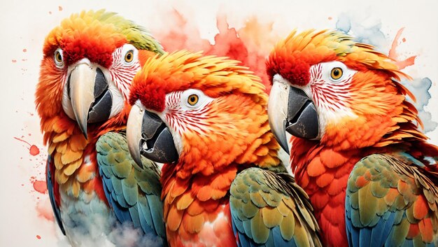 Watercolor Illustration Red Macaw Placed Against A Pristine White Background