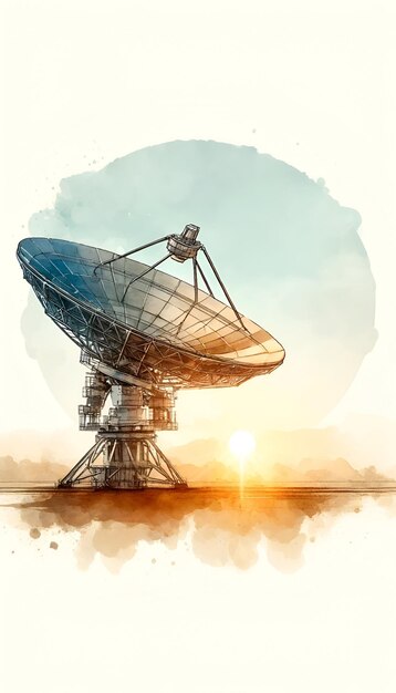 Watercolor illustration of satellite dish for world telecommunication day