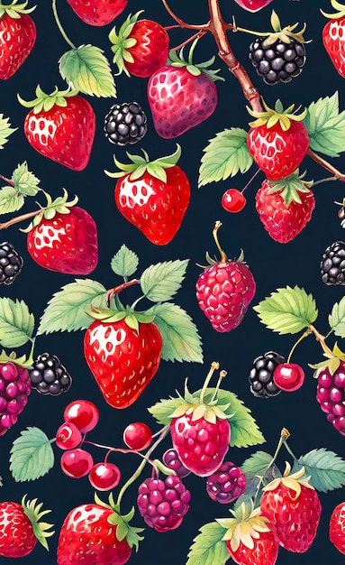 Watercolor illustration seamless pattern of berries template for print on fabric paper wrapper