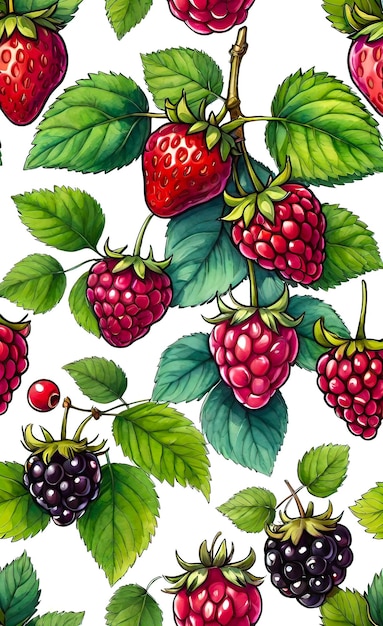 Watercolor illustration seamless pattern of berries template for print on fabric paper wrapper