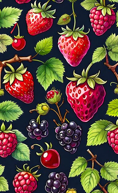 Watercolor illustration seamless pattern of berries template for print on fabric paper wrapper