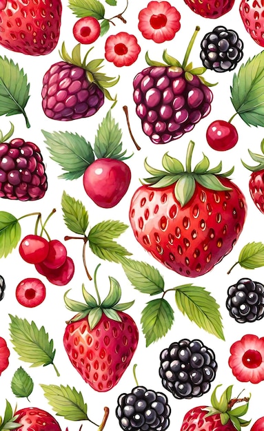 Watercolor illustration seamless pattern of berries template for print on fabric paper wrapper