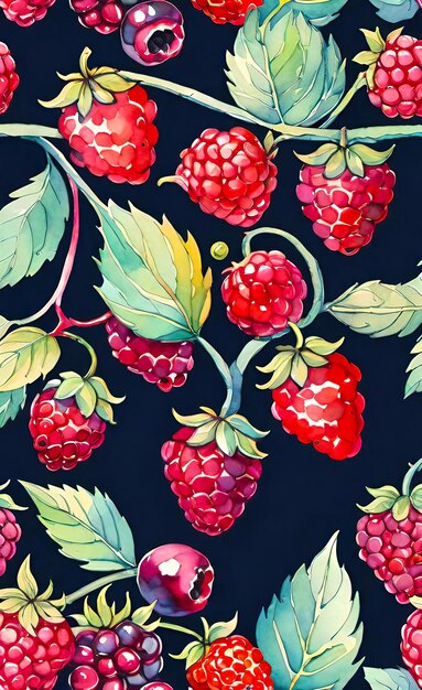 Watercolor illustration seamless pattern of berries template for print on fabric paper wrapper