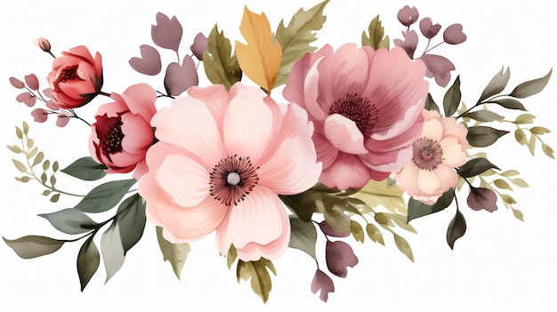 Watercolor illustration set of flowers transparent