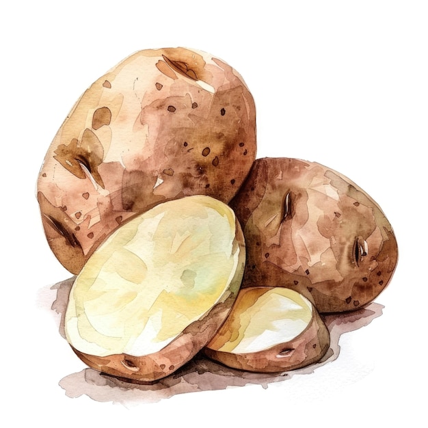 watercolor illustration showcasing a group of potatoes