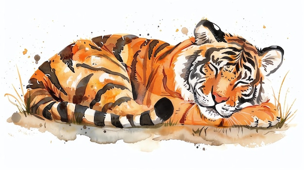 Photo watercolor illustration of a sleeping tiger vibrant and detailed painting perfect for artistic and wildlifethemed projects