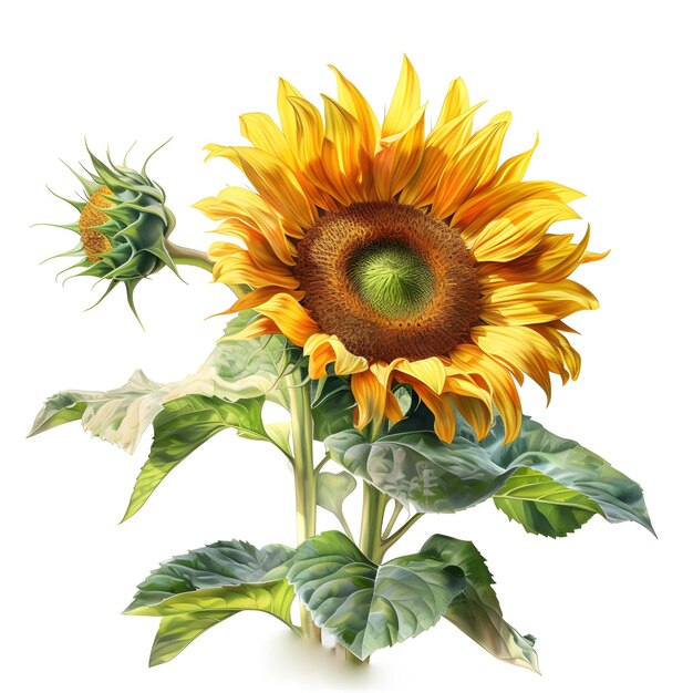 Watercolor illustration of sun flower isolated on white background Generative AI