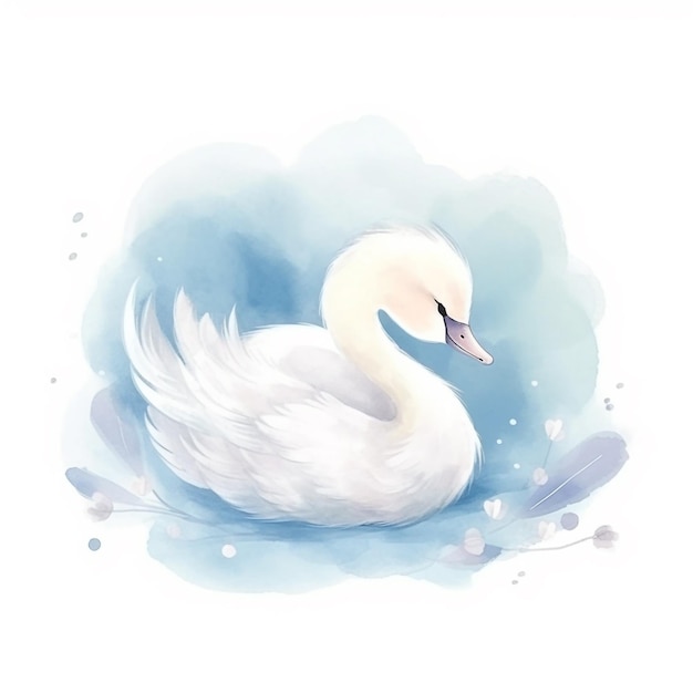 Watercolor illustration of a swan