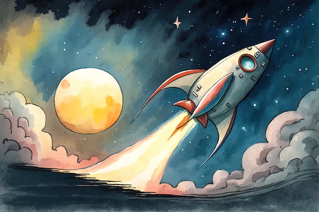 watercolor Illustration This the toy rocket