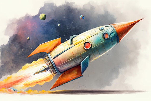 watercolor Illustration This the toy rocket