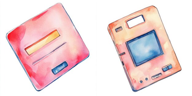 Photo watercolor illustration of two colorful phone designs