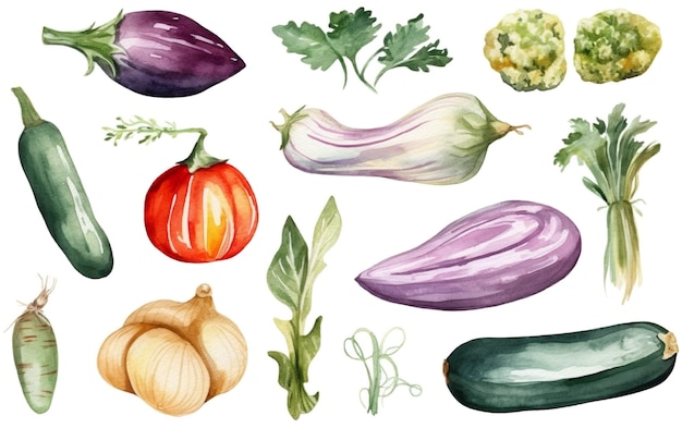 A watercolor illustration of vegetables including one called the vegetable.