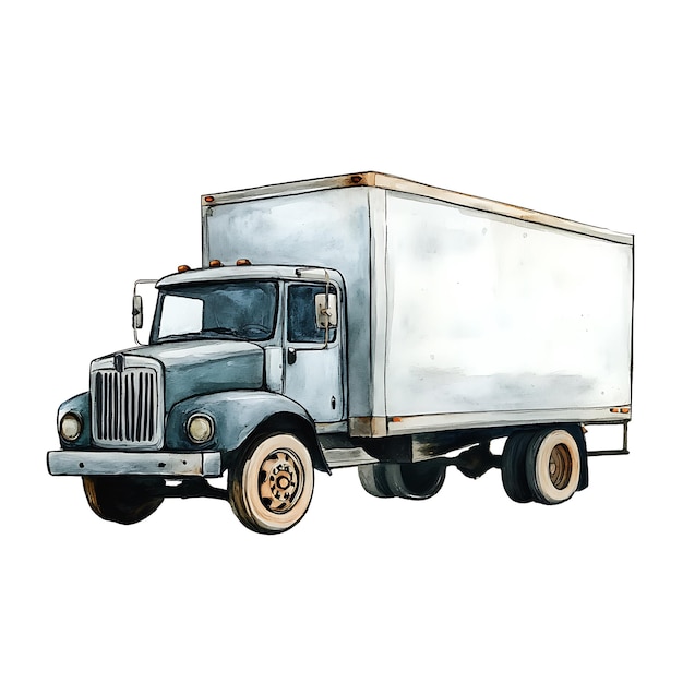 Watercolor Illustration of a Vintage Delivery Truck