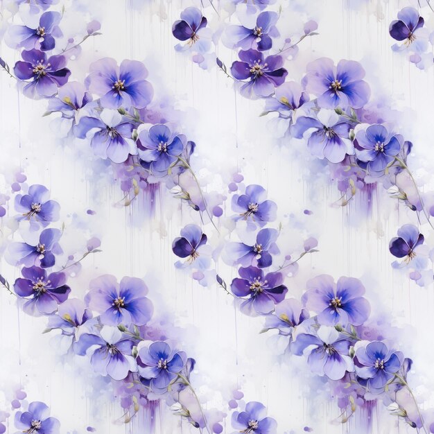 Photo watercolor illustration of a violets pattern seamless repeating flower pattern