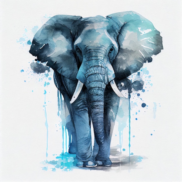 Watercolor illustration with a big elephant Generative AI